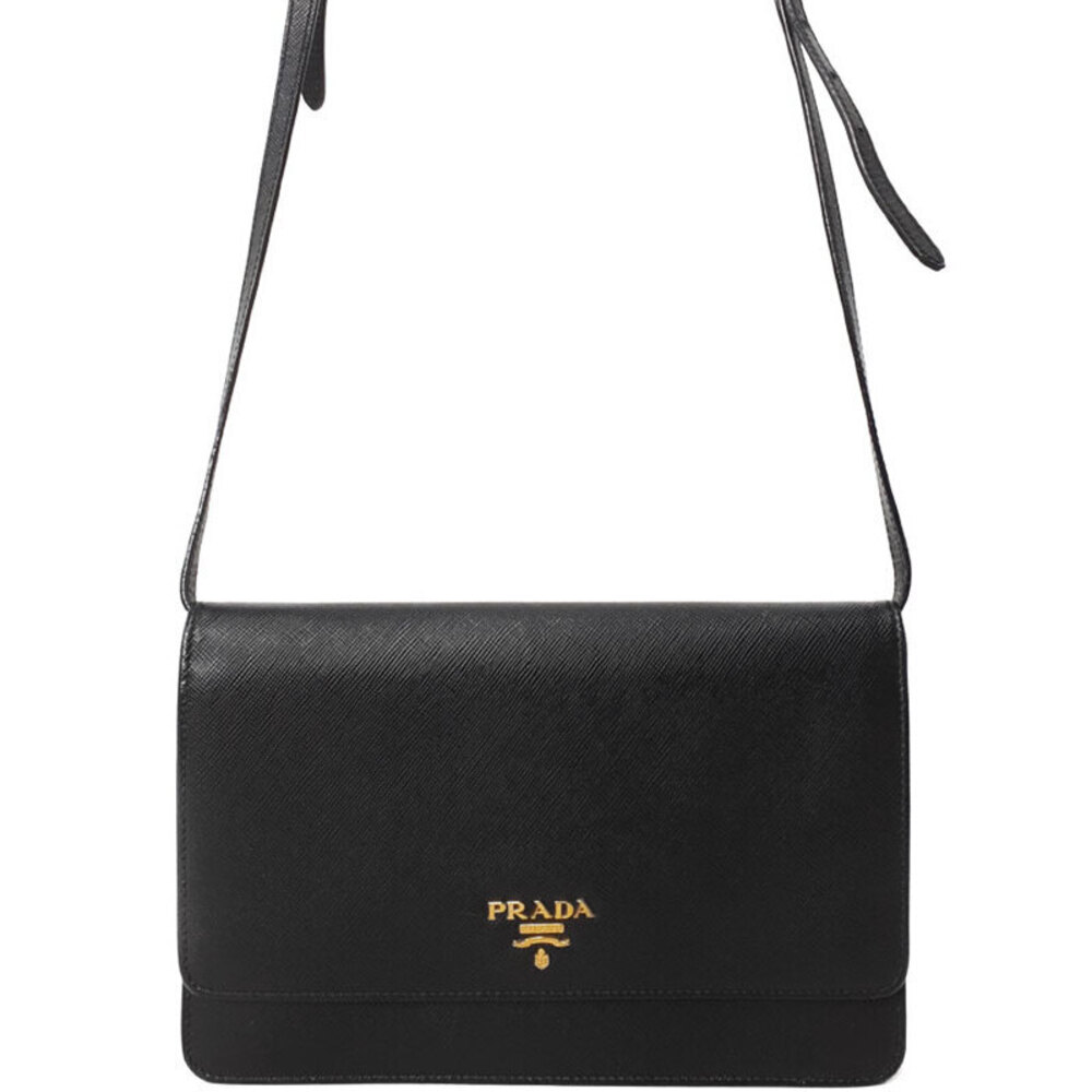 Prada black saffiano leather flap crossbody bag